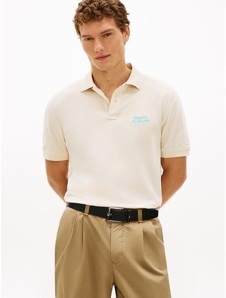 Tommy Hilfiger Mens Classic Fit Embroidered Palm Tree Polo - Beige - XL