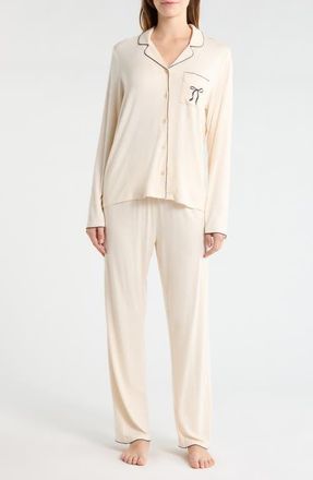 French Connection Scalloped Edge Pajamas in Cream/Blue Combo at Nordstrom, Size X-Large