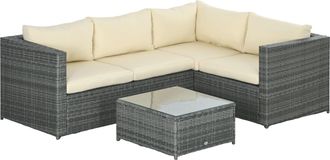 OUTSUNNY 3Pcs Rattan Dining Sofa Set Table Garden Furniture Outdoor with Cushion Loveseat