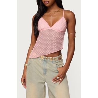 Edikted Beaded Asymmetric Open Back Mesh Top in Light-Pink at Nordstrom, Size X-Large