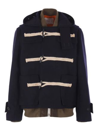 sacai hooded toggle-fastening coat - Blue