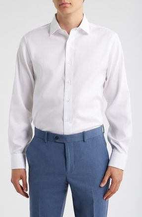 Lorenzo Uomo Trim Fit Diamond Textured White Cotton Dress Shirt at Nordstrom, Size 14.5 - 32