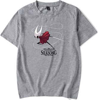 Generic Hollow Knight Silksong Merch T-Shirt Unisex Short Sleeve Crewneck Tee Casual Fashion Tops (Grey,L)