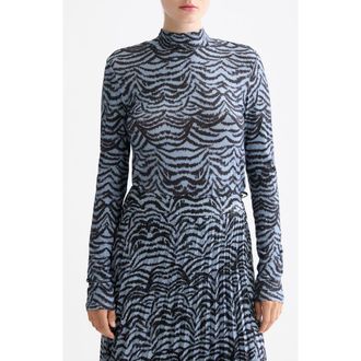 Scotch & Soda Print Mock Neck Top in Feather Blue at Nordstrom, Size Large