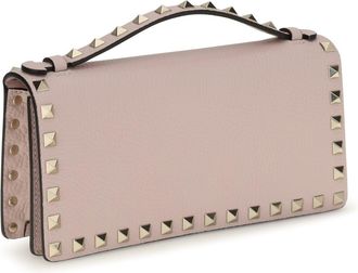 Valentino Garavani Womens Rockstud Chain Wallet Rose Quartz Calf Leather Bos Taurus