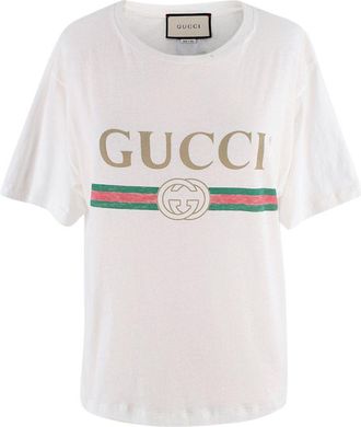 Gucci White Washed Logo Distressed Neckline T-Shirt Size XXS