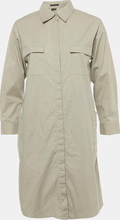 Theory Green Cotton Belted Long Sleeve Utility Shirt Dress