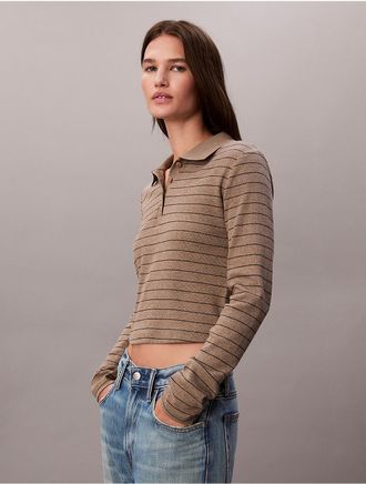 Calvin Klein Jeans Calvin Klein Womens Cotton Contour Rib Long Sleeve Polo - Neutral - XS