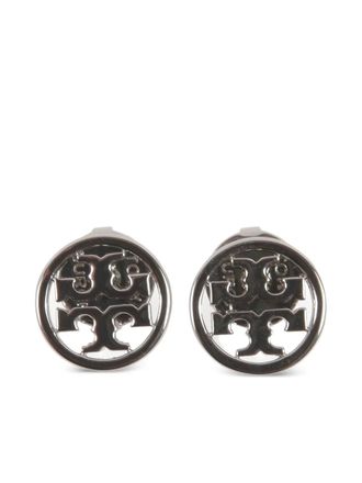 Tory Burch logo-detail stud earrings - women - Brass/Titanium - One Size - Silver