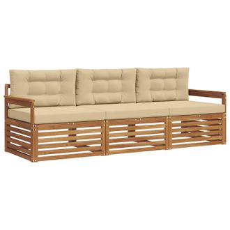 vidaXL Conjunto De Sof&aacute;s De Exterior Con Coj&iacute;n 3 Pcs Natural Y Beige Vidaxl