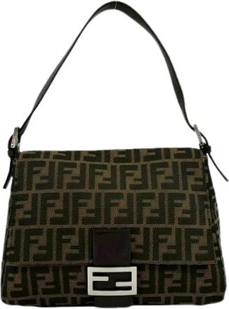 Fendi Pre-owned Mamma Baguette Canvas Leren Schoudertas - Dames - Vintage Schoudertas - Bruin - ONE Size - Leer - Vintage