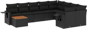 vidaXL Vidaxl - Set De Sof&aacute;s De Jard&iacute;n 10 Pzas Cojines Rat&aacute;n Sint&eacute;tico Negro
