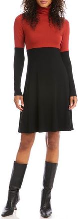 Karen Kane Colorblock Long Sleeve Turtleneck Jersey Dress in Black With Brick at Nordstrom, Size X-Large