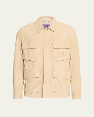 Ralph Lauren Purple Label Mens Suede Utility Flap-Pocket Overshirt