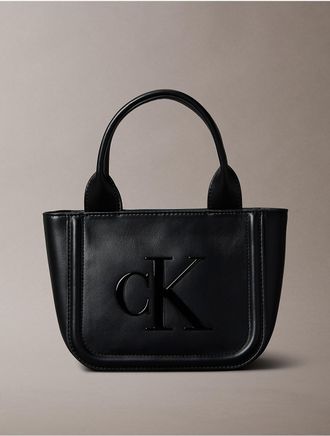 Calvin Klein Womens Embossed Monogram Small Tote Bag - Black