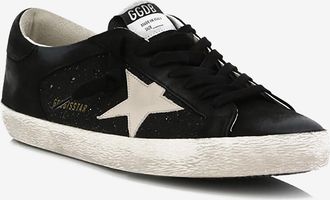 Golden Goose Niedrige Sneakers aus Glitterstoff und Nubuk Super-Star