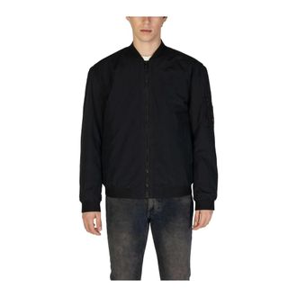 HUGO BOSS Hugo, Bomber Jackets, male, Black, Size: 2XL Mandarin Collar Zip-Up Jacket