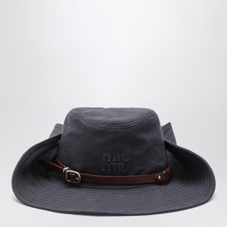 Miu Miu Cotton drill cowboy hat with leather strap, hematite