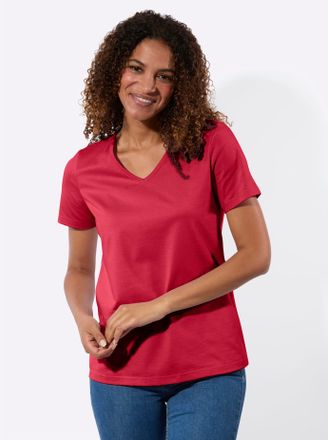 Casual Looks Kurzarmshirt CASUAL LOOKS 2er-Pack Shirts, Damen, Gr. 36, rot, ecru, 100% Baumwolle, unifarben, V-Ausschnitt, Shirts Kurzarmshirt