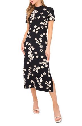 CeCe by Cynthia Steffe Flower Jacquard Midi Sweater Dress in Rich Black at Nordstrom, Size Medium