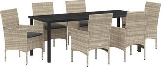 vidaXL vidaXL 7 Piece Garden Dining Set with Cushions Light Grey Poly Rattan