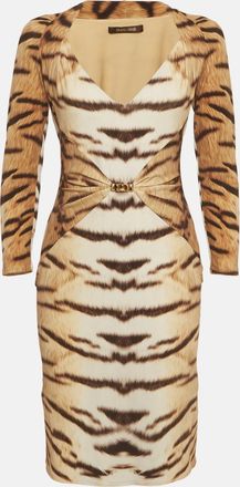 Roberto Cavalli Brown Tiger Print Jersey Sheath Mini Dress
