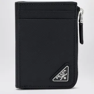 Prada Black Saffiano zip card holder