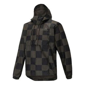 adidas M Wv Jkt Plaid Casual Stay Warm hooded track Jacket Black HU0411