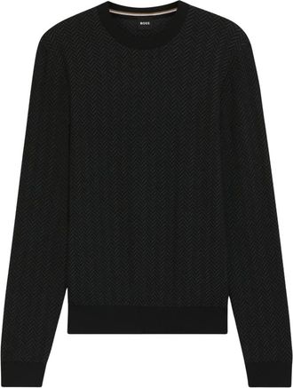 HUGO BOSS H-Habito Herringbone Sweater - Heren - Ronde hals truien - Zwart - XL - Katoen - Truien & Vesten