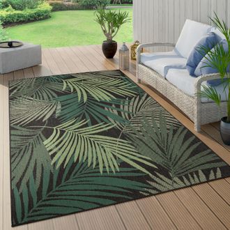Paco Home Paco Home - Alfombra Salon Jardin Hojas De Palmera Jungla Floral Motivo Boho Chic Verde Negro, &Oslash; 120 Cm Redon