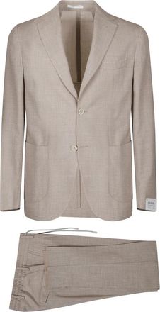 Eleventy Single Breasted Suit - Heren - Business pakken - Beige - M - Leer - Kostuums