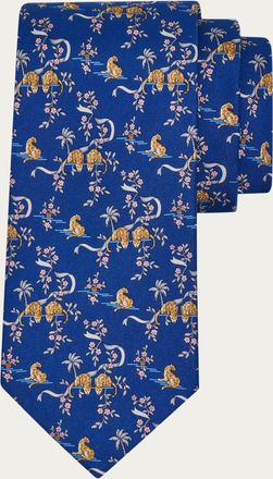 Ferragamo Men Amazon print silk tie Blue