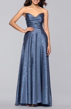 Blondie Nites Jaquard Strapless Gown in Slate at Nordstrom, Size 13
