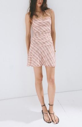 Mango Gathered Checked Dress in Pink at Nordstrom, Size 6