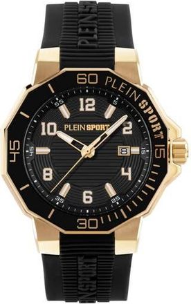 Plein Sport Titan Silicone Strap Watch, 44mm in Black/Gold at Nordstrom Rack