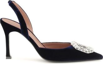 Amina Muaddi Blue Velvet High Heel Womens Pumps
