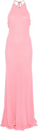 CHRISTOPHER ESBER Embellished Halterneck Dress - Womens - Nylon/Cotton/Natural Stone