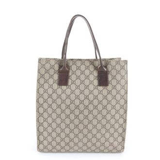 Gucci Beige Brown Leather Coated Canvas Handbag Tote Bag (Pre-Owned)