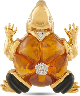 Luxury Bazaar 18K Yellow Diamond, Onyx, and Citrine Turtle Pendant MF04-071525
