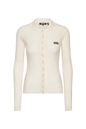 Rotate Knitted Logo Patch Wool-Cashmere Polo Shirt