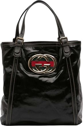 Gucci Pre-owned Tote Bags, female, Black, Size: ONE SIZE Pre-owned Vintage Black Patent Leather Interlocking G Tote Bag