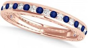 Allurez Diamond and Blue Sapphire Channel Set Wedding Band 14k Rose Gold (0.45ct)