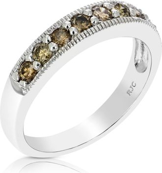 Vir Jewels 1 cttw Champagne Diamond Wedding Band with Milgrain.925 Sterling Silver Rhodium