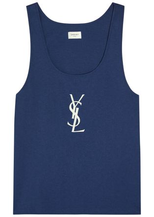 Saint Laurent Logo-embroidered Cotton Vest - Blue - L