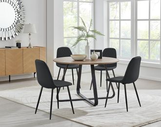 Furniturebox Santorini Brown Round Table & 4 Corona Black Leg Chairs