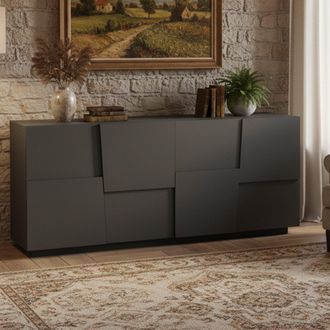 Dmora Dmora - Aparador Yago, Buffet De Sal&oacute;n, Aparador De Sal&oacute;n Moderno Con 4 Puertas, 200x44h86 Cm, Antracita, Con Embalaje Reforzado