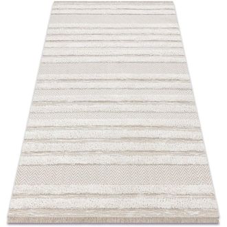 RugsX Rugsx - Carpet eco sisal moroc 22329 zigzag, lines boho fringe - structural beige / cream beige 78x150 cm