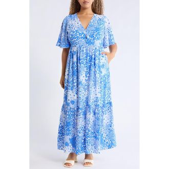 Sugarlips Pismo Floral Dress in White-Blue-Multi at Nordstrom, Size 2X