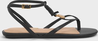 Charles & Keith Adema Leather Strappy Thong Sandals