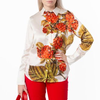 Ferragamo Botanical Print Long-Sleeved Shirt, Brand Size 40 ( US Size 6 )